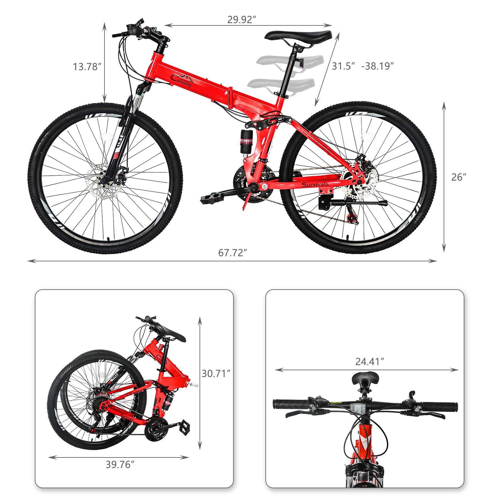 Alt View 2. Winado - Folding Mountain Bike Full Suspension Bike 26 Inch 21 Speed MTB Bicycles Double-Kill Disc Brake,High Carbon Steel Frame - Red.
