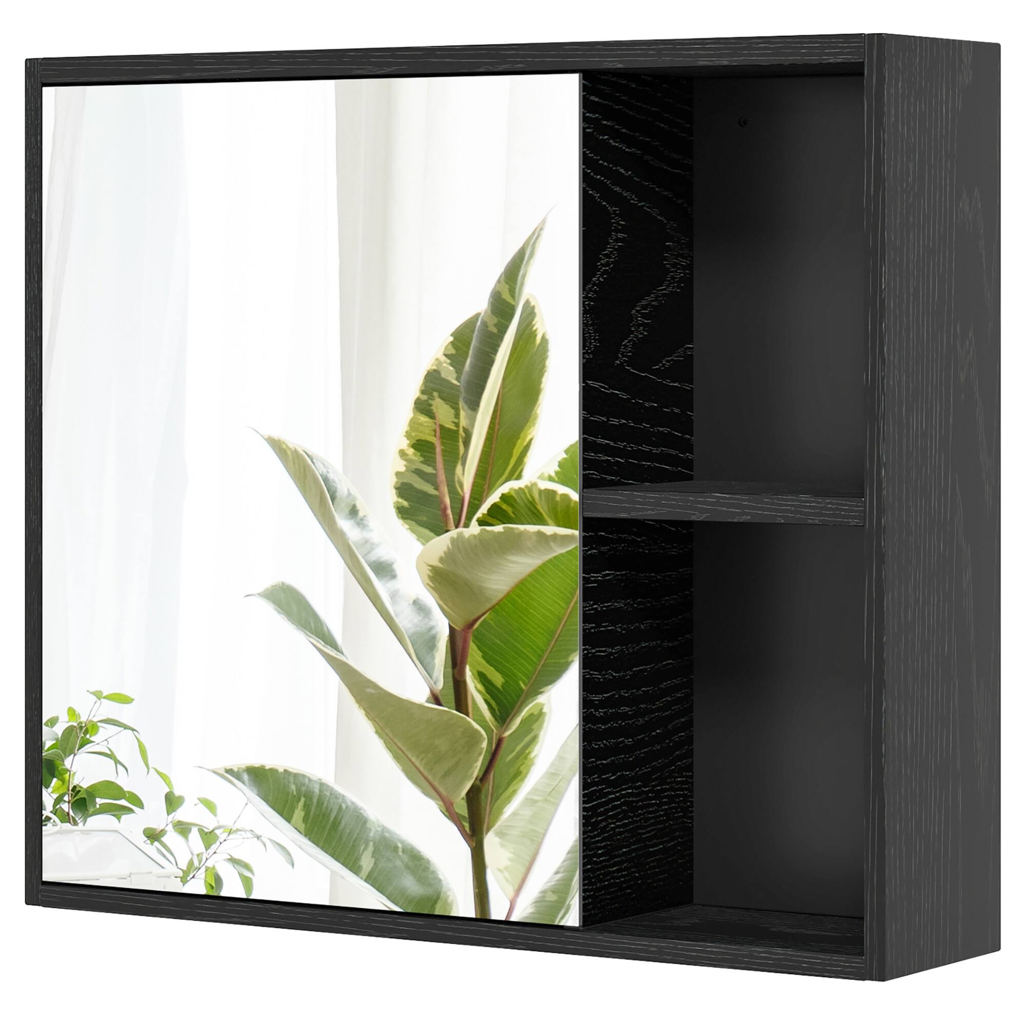 Alt View 9. Gymax - Gymax Bathroom Medicine Cabinet Wall Mounted Storage Organizer w/ Single Mirror Door Black - Black.