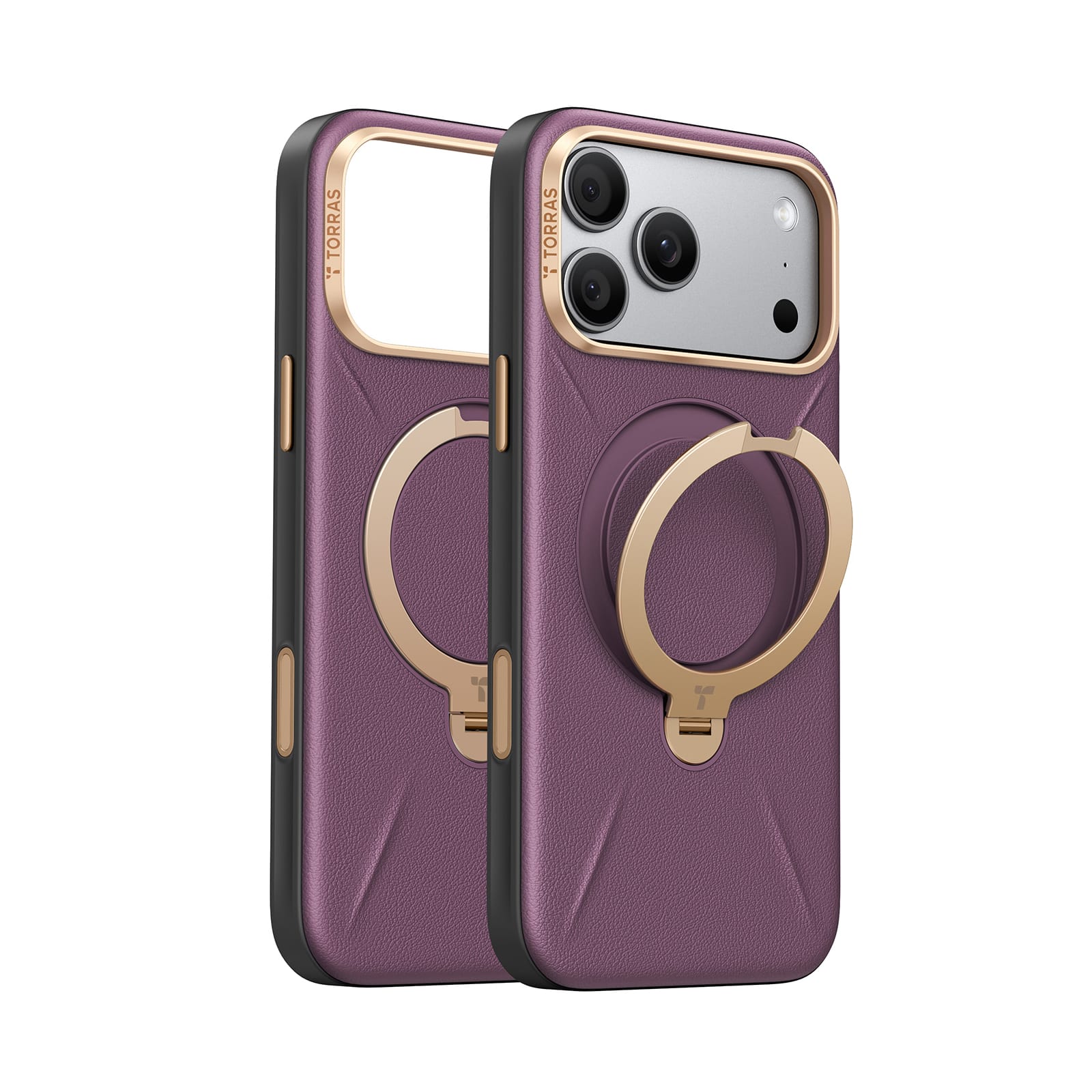 TORRAS - Ostand Q3 Vegan Leather iPhone 18 ProMax Case: 360° Magnetic Stand, Organic Leather - Cloud Plum
