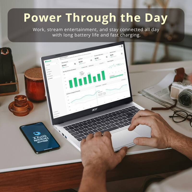 Power Through the Day  
Work, stream entertainment, and stay connected all day with long battery life and fast charging.