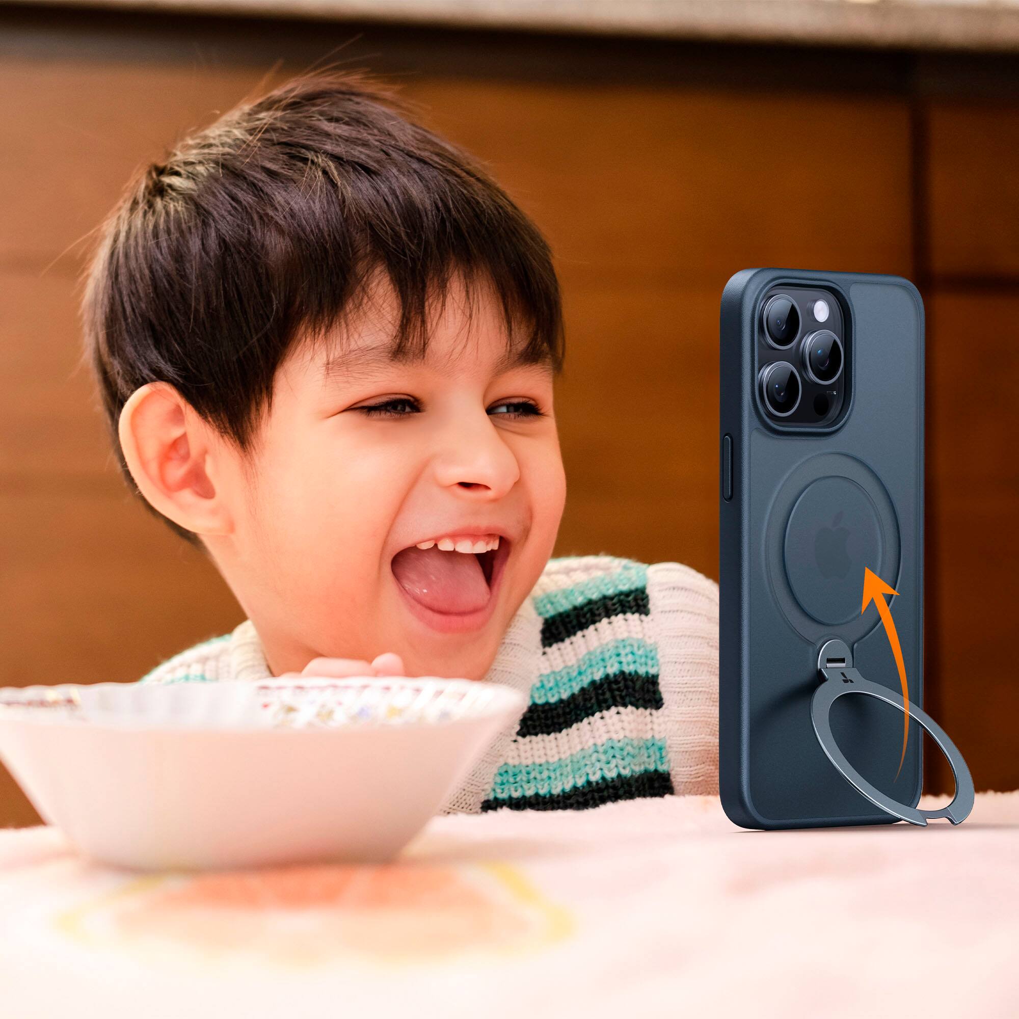 Alt View 13. TORRAS - UPRO Ostand Spin 360° Magnetic Stand Military Grade Shockproof & MagSafe-Compatible Case for Apple iPhone 15 Pro Max - Black.