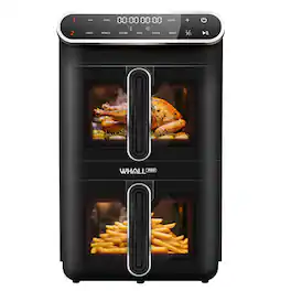 WHALL - 11L Dual Basket Air Fryer – Independent Dual Zone Cooking, Visible Windows, One-Touch Smart Control, 9 Presets - Black