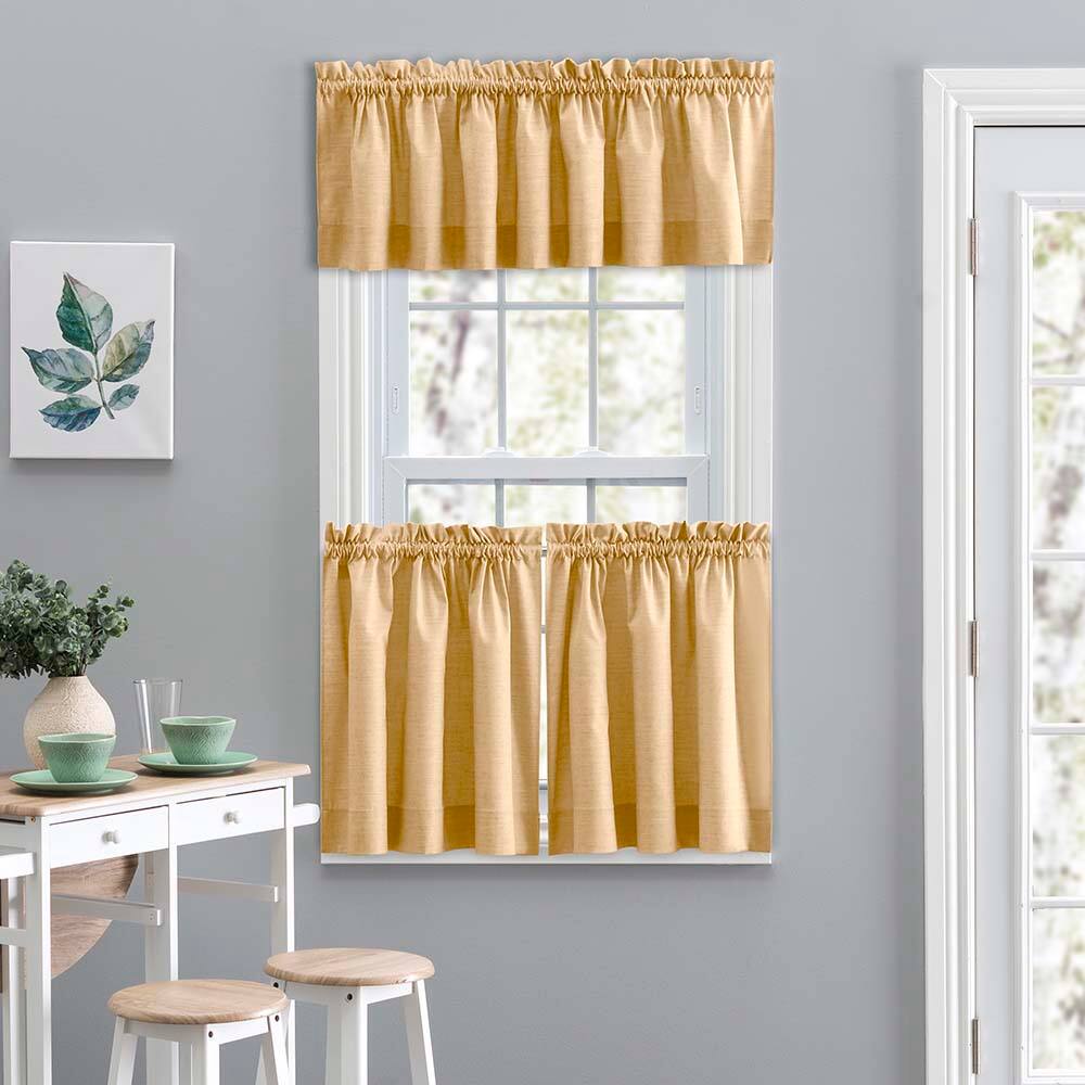 Angle. Ellis Curtain - Ellis Curtain Lisa Solid Color Poly Cotton Duck Fabric Tailored Valance 58" x 15" Butter - Butter.