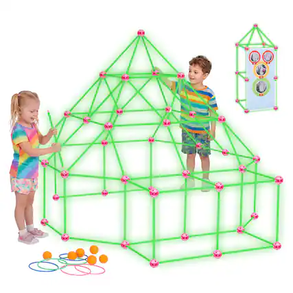 Front. VEVOR - Glow-in-the-Dark Fort Building Kit for Kids,140PCS STEM Builder Toys, for 4 5 6 7 8+ Year Old Boys Girls, Upgraded Balls - White;Pink.