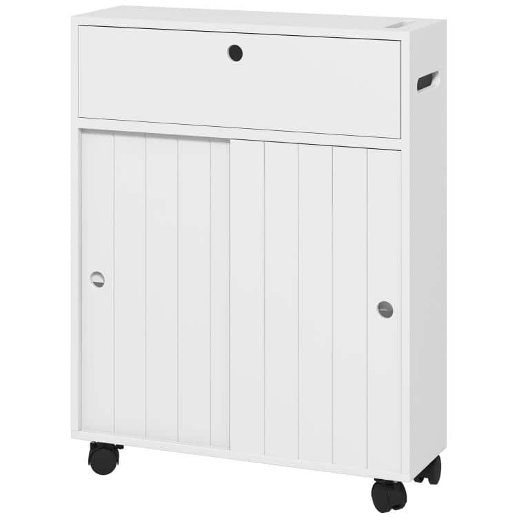 PULUZ - Toilet Paper Cabinet, Slim Bathroom Cabinet with 4 Rolling Wheels, Small Bathroom Storage Cabinet with Paper Holes, Slid - White