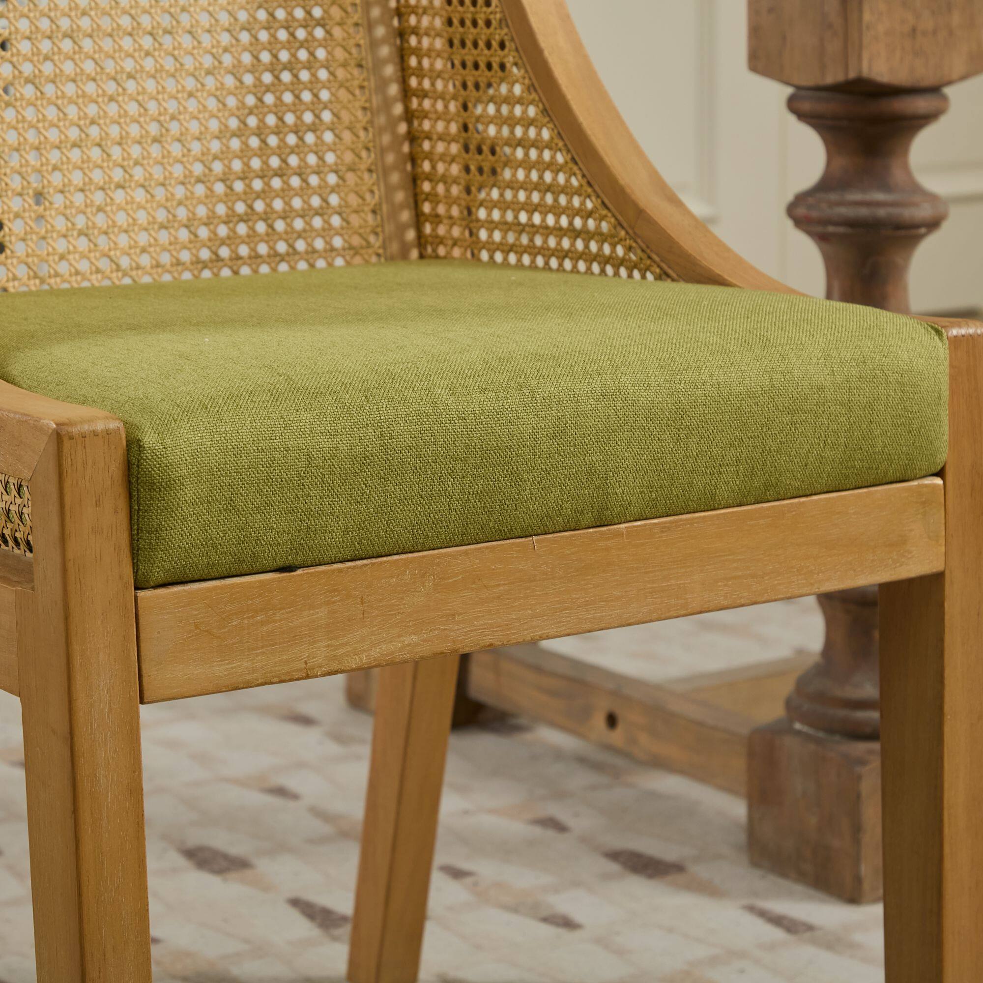 Alt View 10. Tiramisubest - Rattan Dining Chairs,Solid Wood Frame with Decorative Armrests,Linen Upholstered Seat,Natural Finish,Olive Green - Olive Green.