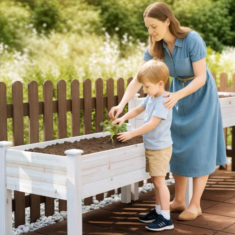 Alt View 9. PULUZ - 2 Tier Raised Garden Bed, Wooden Elevated Planter Box with Legs, Outdoor Plant Bed for Flowers Vegetables Herbs - Natural.