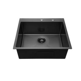 Lordear - 25"x22"x10" Topmount Gunmetal Black Sinks 16 Gauge Single Bowl Kitchen Sink - Stainless Steel