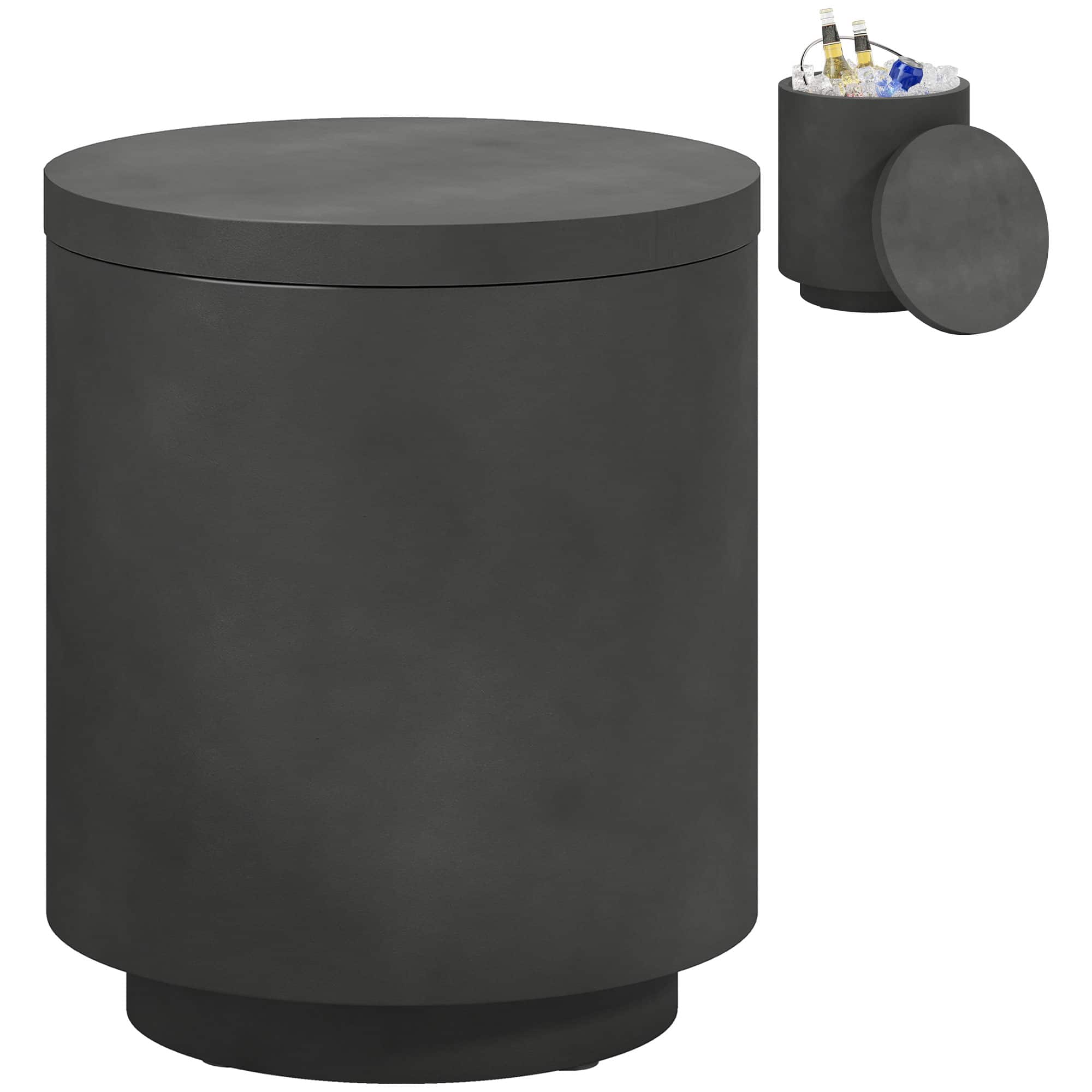 Homcom - Gal Outdoor Side Table, 3-In-1 Concrete Cooler Bar Table with Storage, Removable Ice Bucket and Lid - Gray