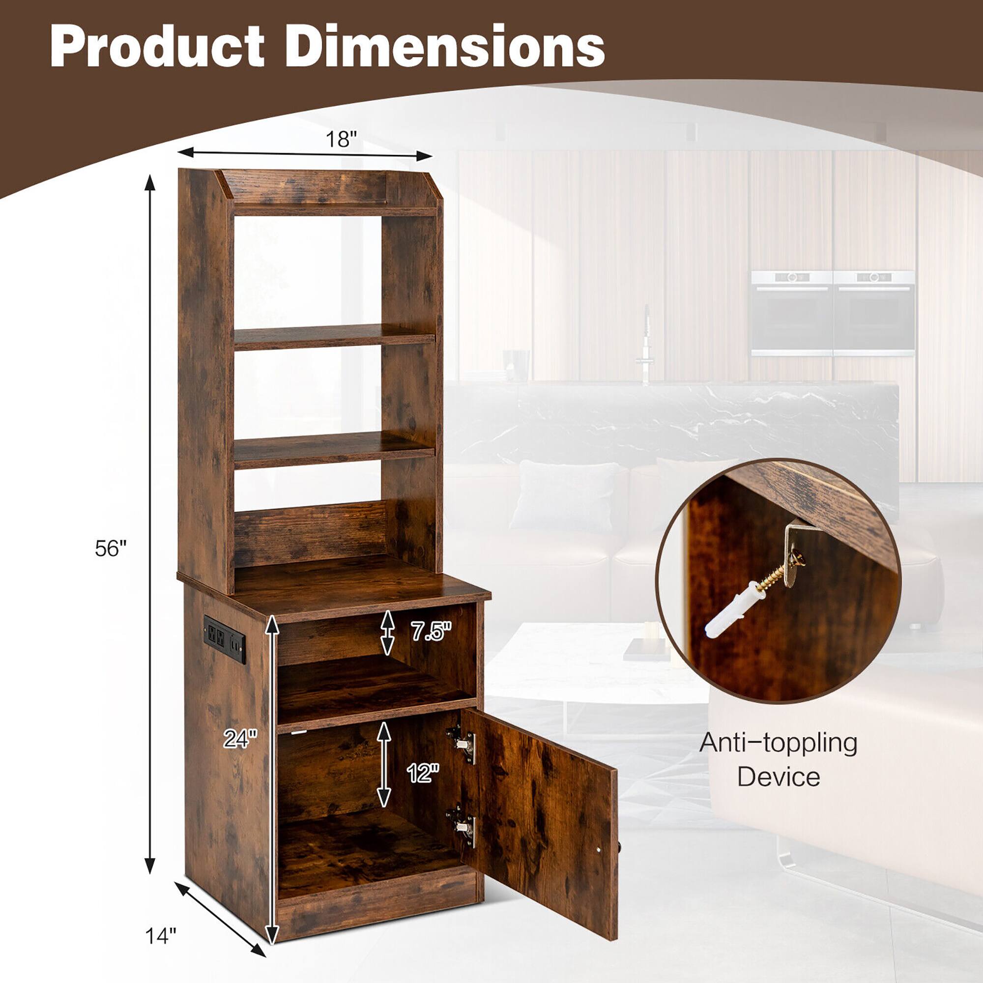 Product Dimensions: 18" x 56" x 7.5" x 24" x 12" Anti-toppling Device: 14"