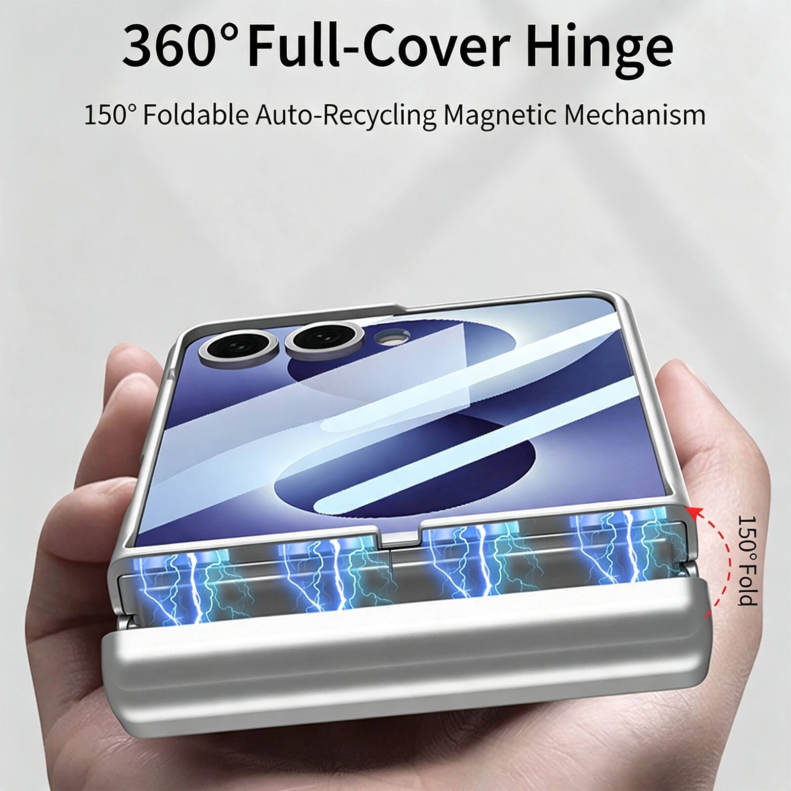 360° Full-Cover Hinge  
150° Foldable Auto-Recycling Magnetic Mechanism
