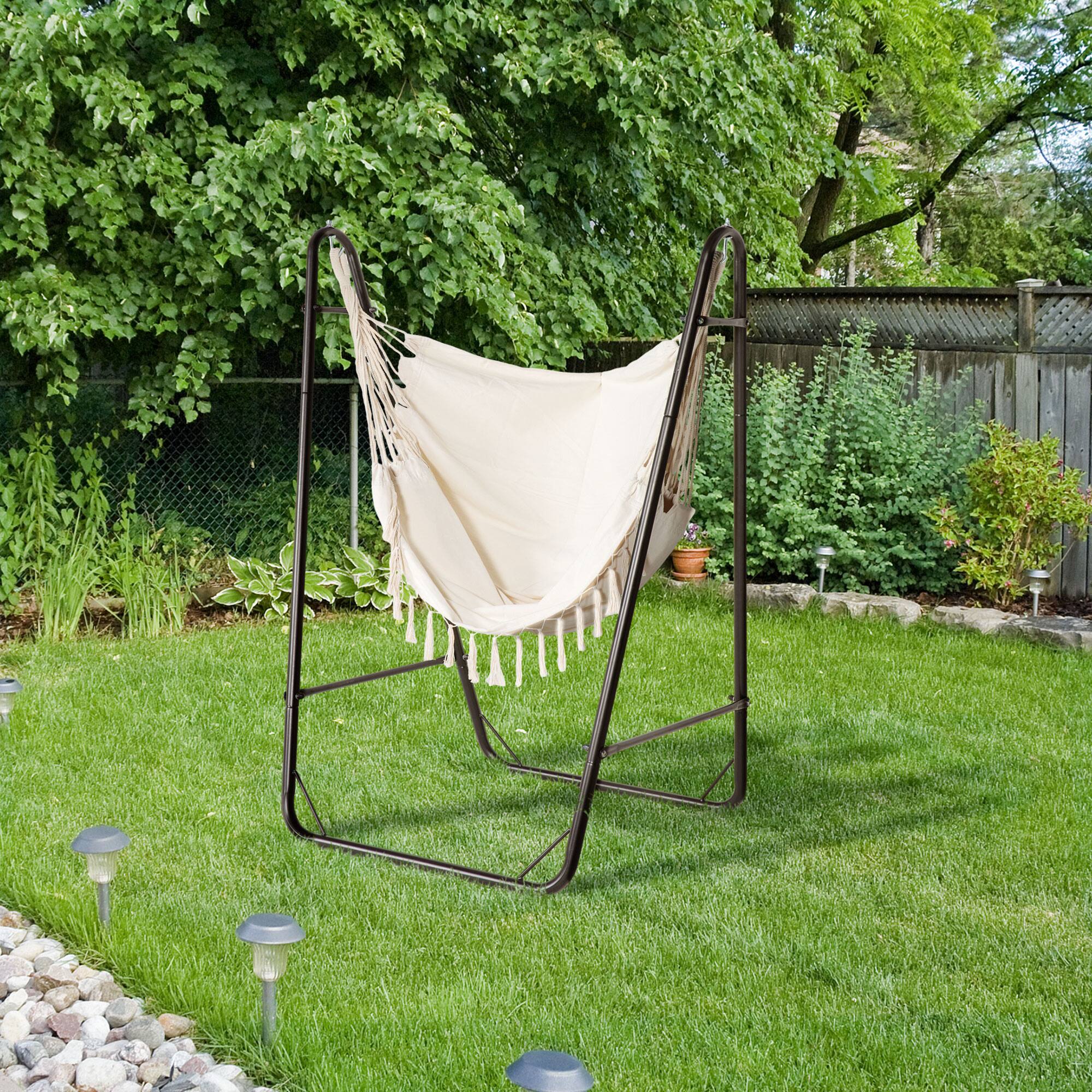 Alt View 1. Outsunny - Chair with U Shape Stand, Hammock Swing Chair with A Side Pocket - Cream White.