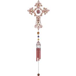 FC Design - 33" Long Yellow Cross Wind Chime with Copper Gem Outdoor Patio or Garden Hanging Decoration - Multi-Color
