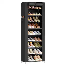 Songmics Home - 10-Tier Shoe Rack, Shoe Storage Cabinet with Dustproof Cover, Free-Standing Storage Organizer for Closet, Entryway - Black