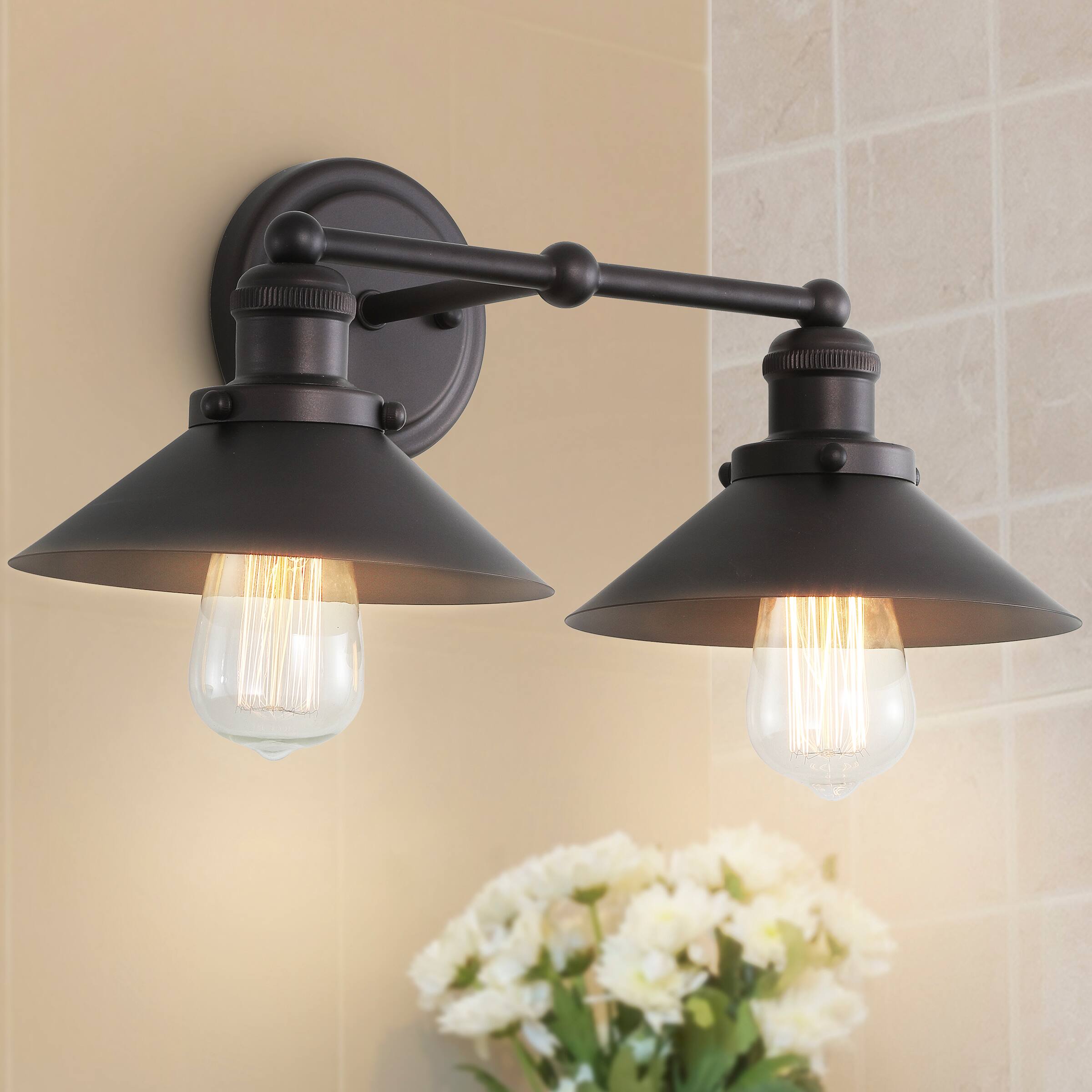 Alt View 1. Jonathan Y - July 17.5" 2-Light Industrial Farmhouse Metal Vanity Light, Oil Rubbed Bronze - Oil Rubbed Bronze.
