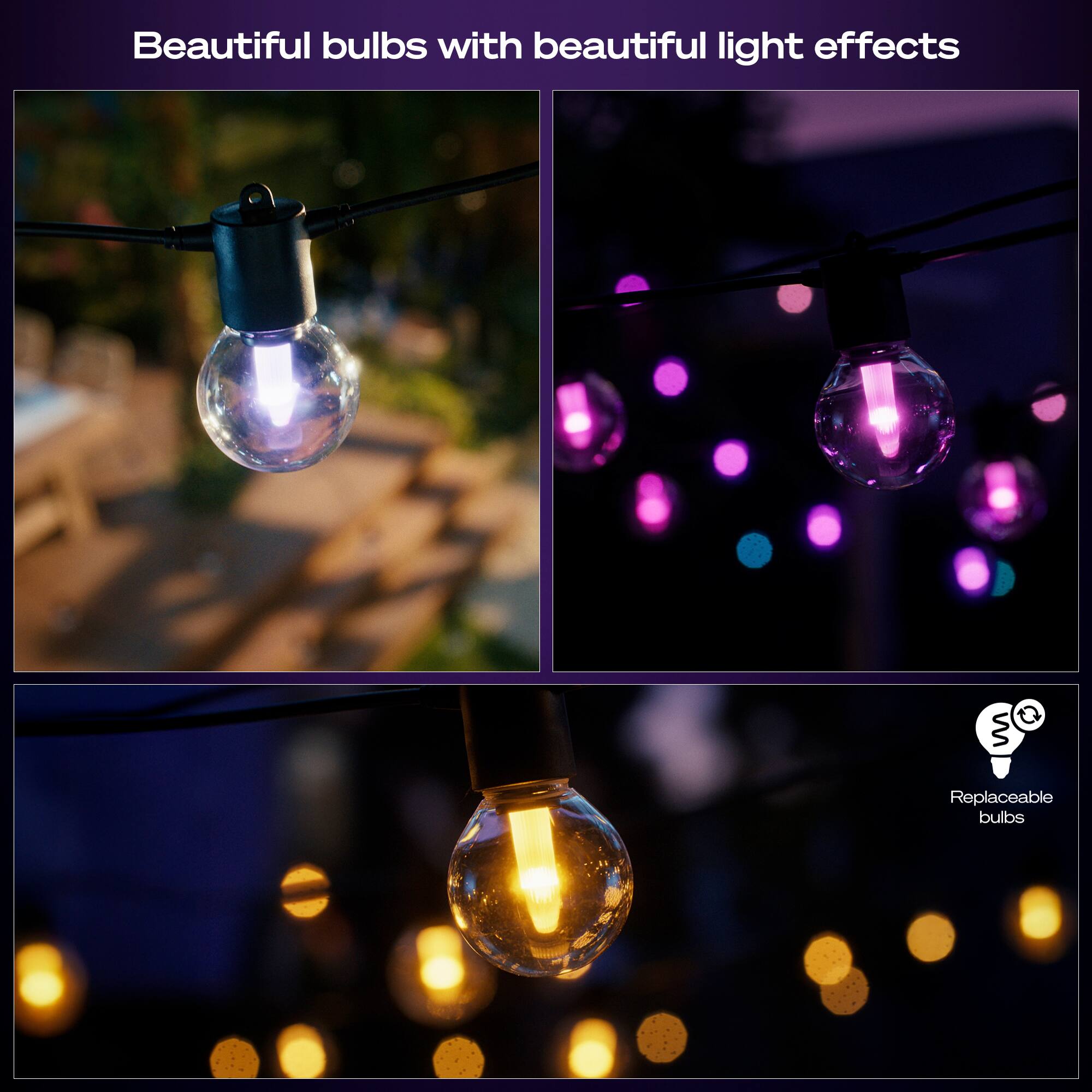 Beautiful bulbs with beautiful light effects

Replaceable bulbs