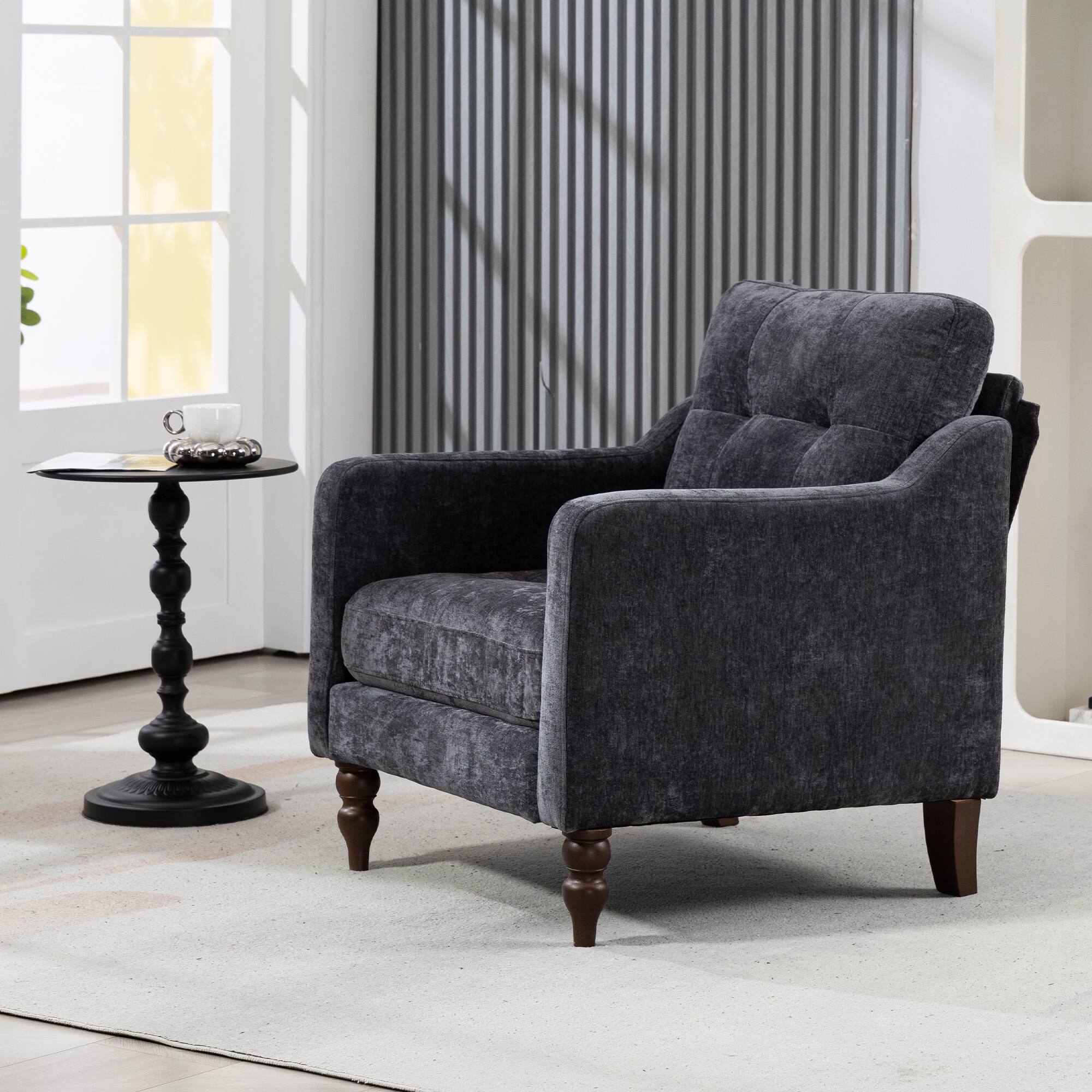 Back. APRILSOUL - Accent Comfy Chenille Chair Comfy Upholstered Arm Chair Storage for Living Room Bedroom - GREY.
