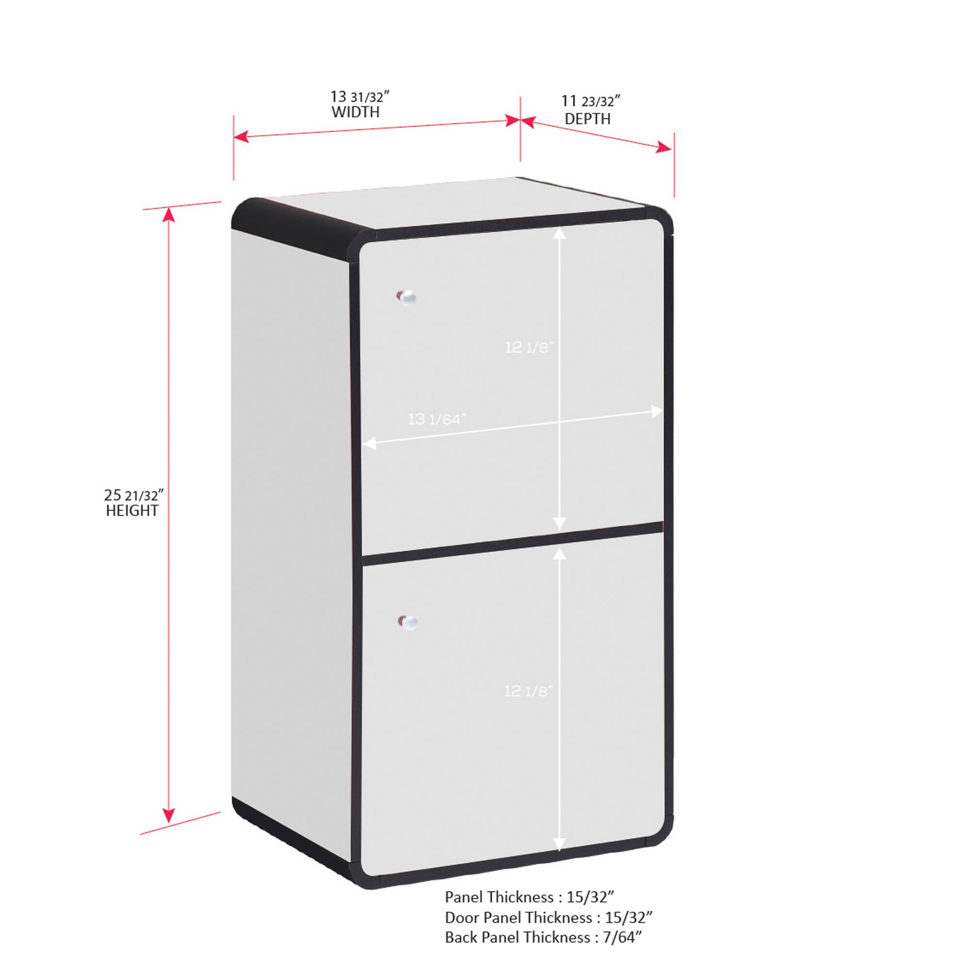 13 31/32" WIDTH  
11 23/32" DEPTH  
12 1/8"  
13 1/64"  
25 21/32" HEIGHT  

Panel Thickness: 15/32"  
Door Panel Thickness: 15/32"  
Back Panel Thickness: 7/64"