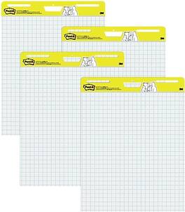 Post-it - Super Sticky Wall Easel Pad, 25" x 30", Grid Lined, 30 Sheets/Pad, 4 Pads/Pack - White