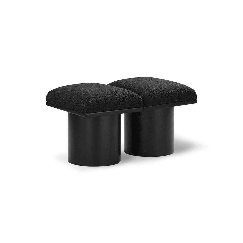 Front. Meridian Furniture - Pavilion Black Boucle Fabric Bench - Black Boucle Fabric.