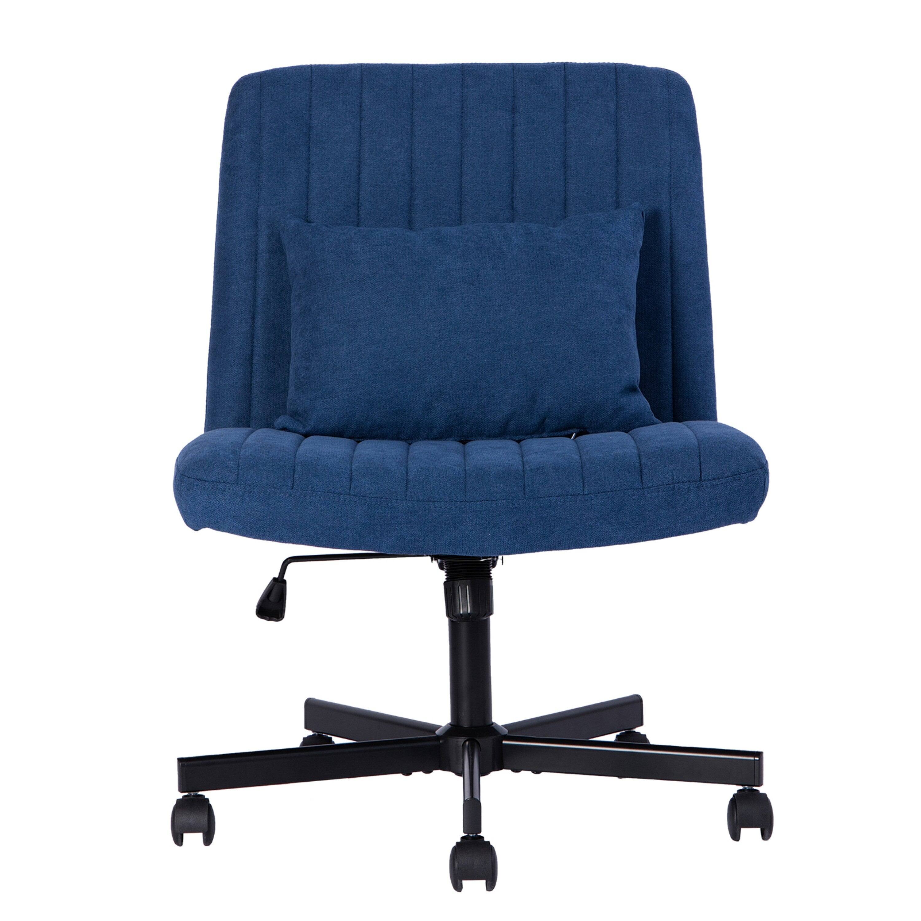 Front. Boyel Living - Modern Linen Criss Cross Office Chair with Adjustable Height and Ergonomic Support Blue - Blue.