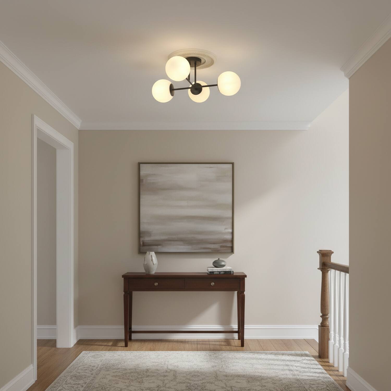 Alt View 4. Umeiluce - Modern 4-Light 22.4 Inches Semi-Flush Mount Glass Globes E12 Metal - Matte Black.