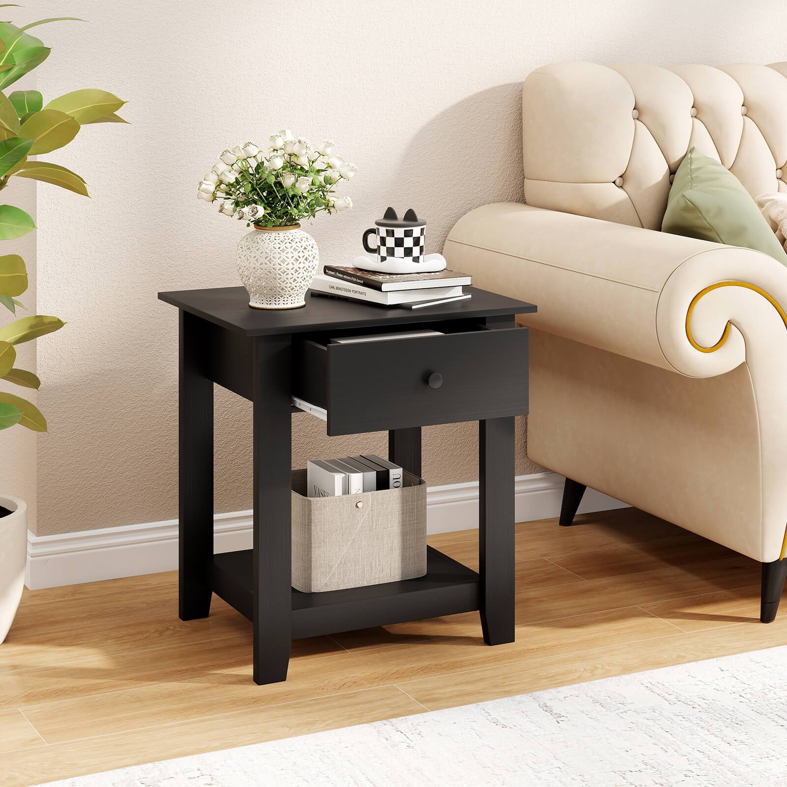 Alt View 1. Costway - Costway 1 PCS Nightstand with Drawer 3-Tier Modern Bedside Table with Open Shelf Storage for Bedroom - Black.