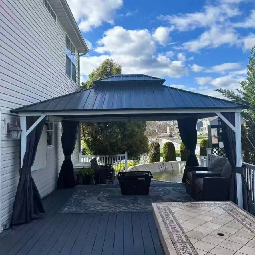 Alt View 1. PURPLE LEAF - 12 X 16 FT Outdoor Aluminum White Hardtop Gazebo with Galvanized Steel Double Roof with Netting and Curtains - 12' X 16'.
