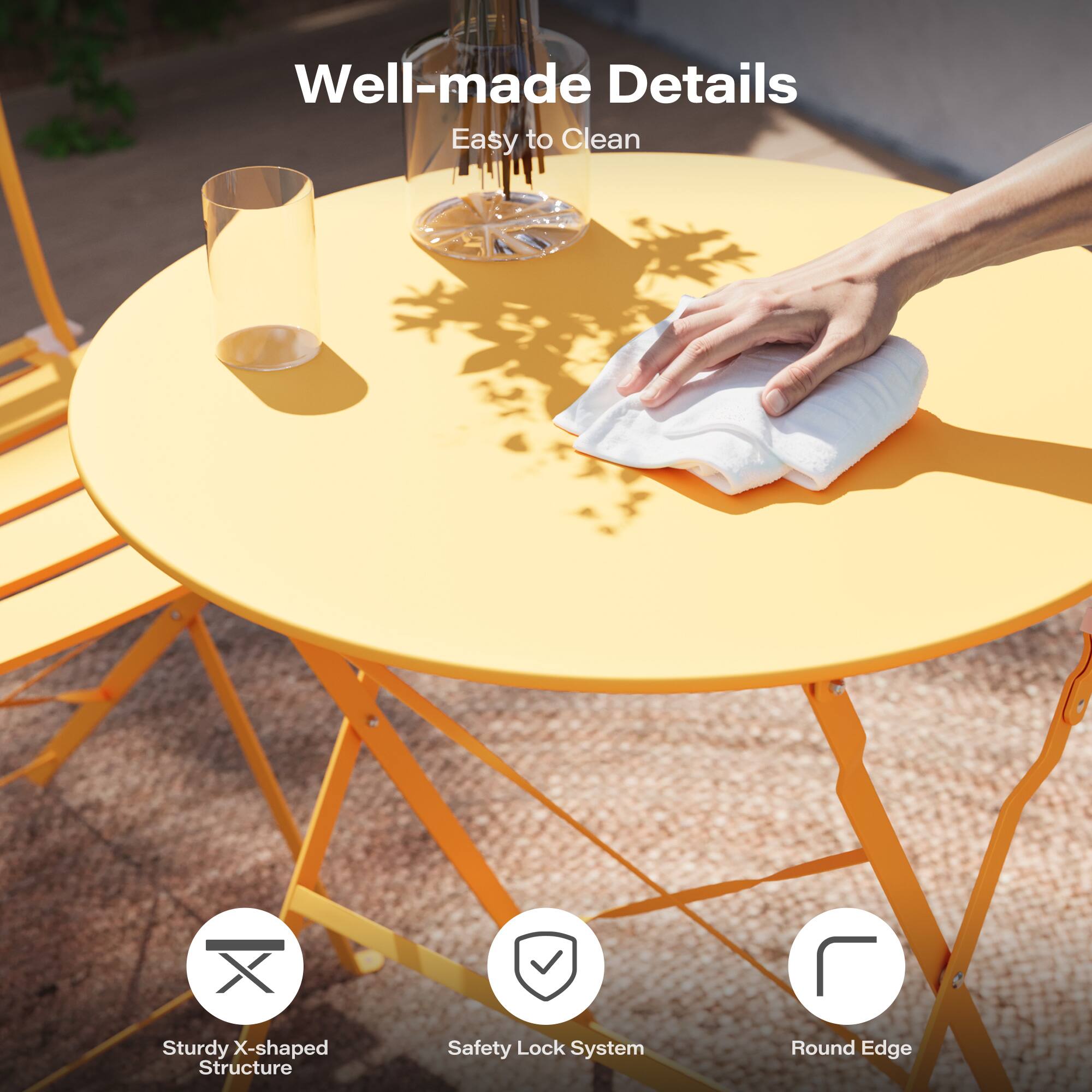 - Well-made Details
- Easy to Clean
- Sturdy X-shaped Structure
- Safety Lock System
- Round Edge