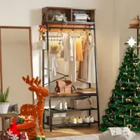 Bestier 5-in-1 Hall Tree Entryway Coat Rack with LED Lights Bench and Shoe Storage with Sturdy Metal Frame - Pinewood - Front_Zoom