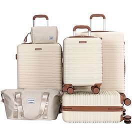 Ropilly - 6 piece luggage set hard shell suitcase with TSA lock - Beige