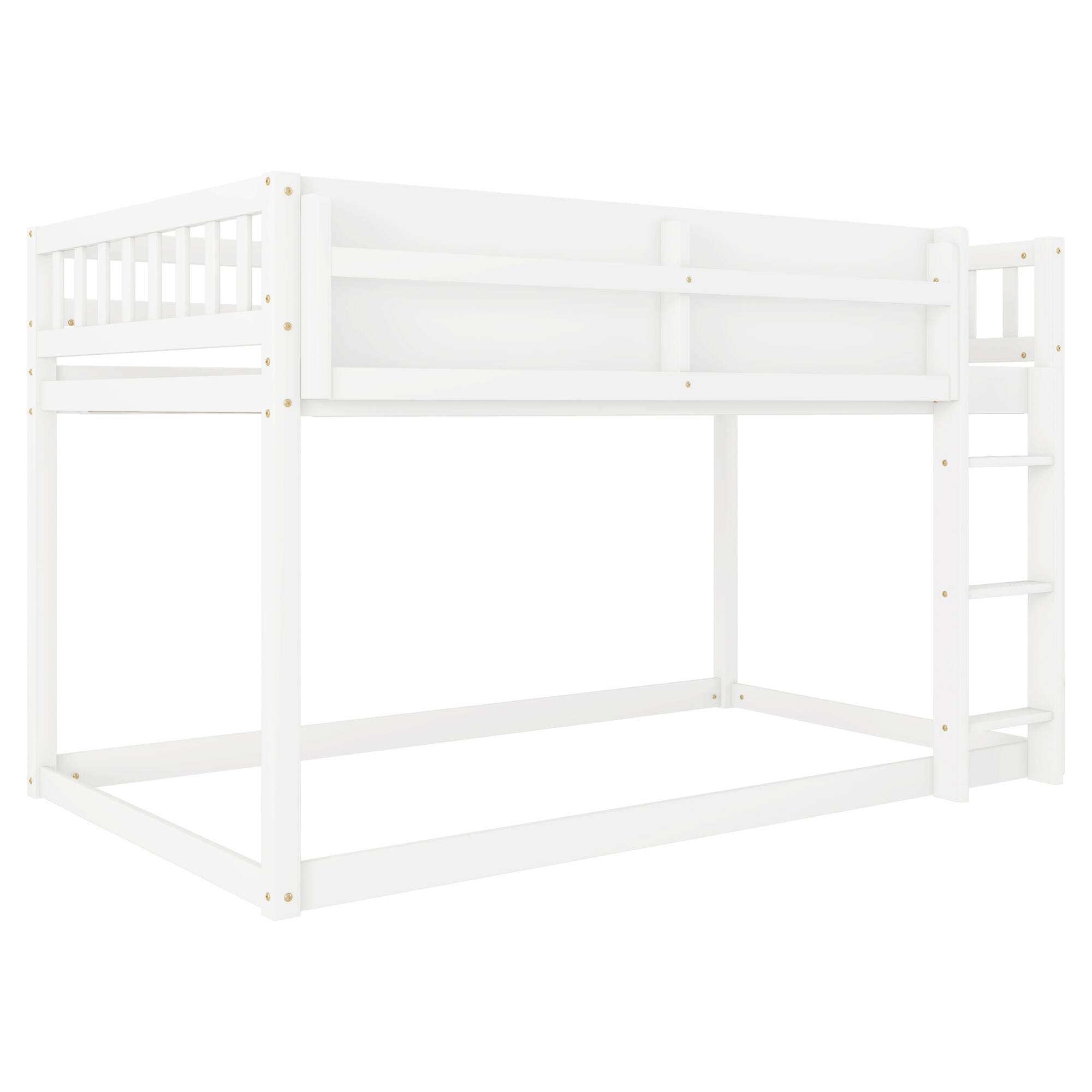 Alt View 4. GOODSILO - Low Twin Over Twin Solid Wood Bunk Bed with Ladder for Kids and Juniors - White.