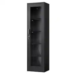 Winado - 65" Tall Metal Storage Cabinet with Locking Glass Door and 4 Adjustable Shelves for Curio Liquor Display in Retail Store - Black