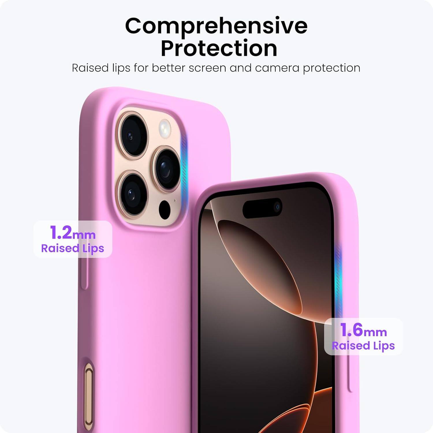 Comprehensive Protection
Raised lips for better screen and camera protection
1.2mm Raised Lips
1.6mm Raised Lips