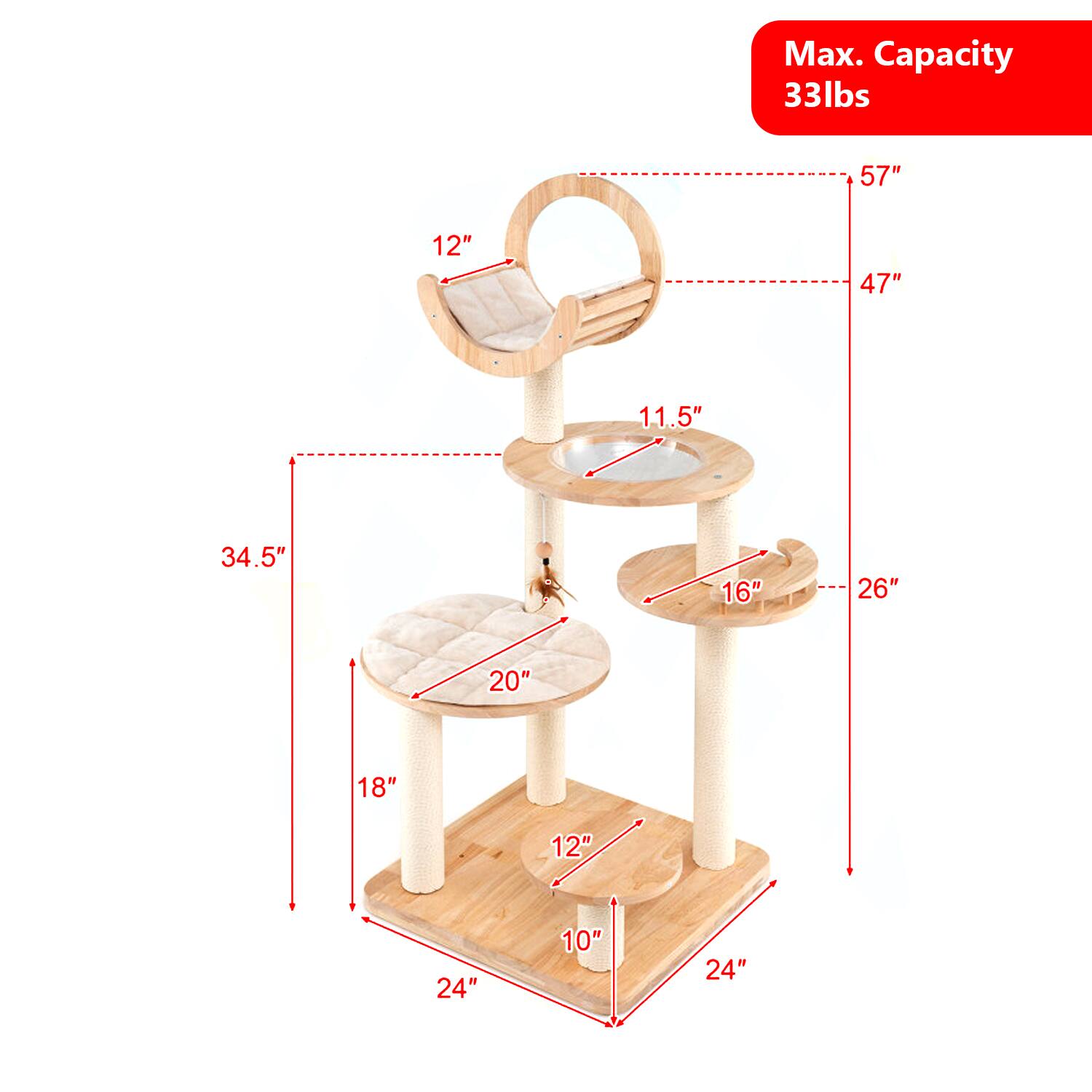Max. Capacity 33lbs  
57"  
12"  
47"  
11.5"  
34.5"  
16"  
26"  
20"  
18"  
12"  
10"  
24"