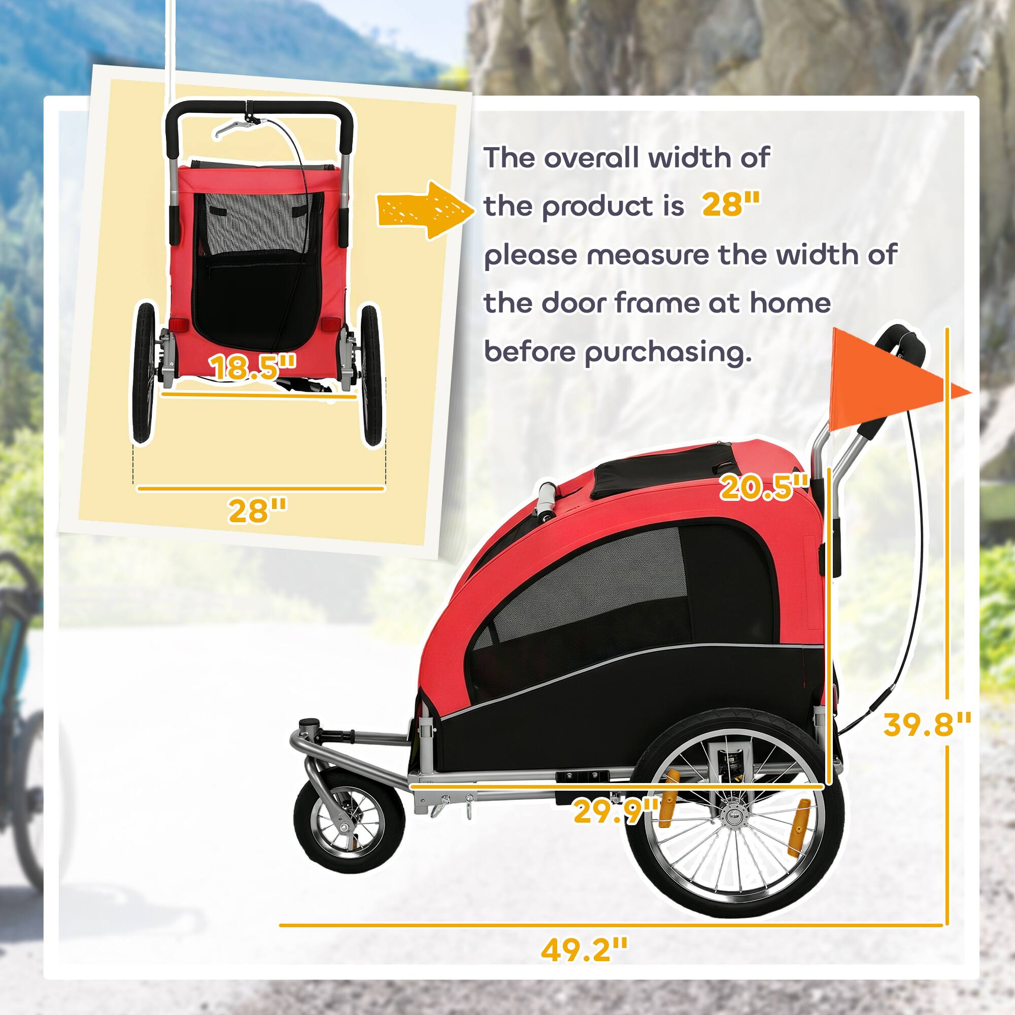 18.5" The overall width of the product is 28" please measure the width of the door frame at home before purchasing. 28" 20.5" 39.8" 29.9" 49.2"