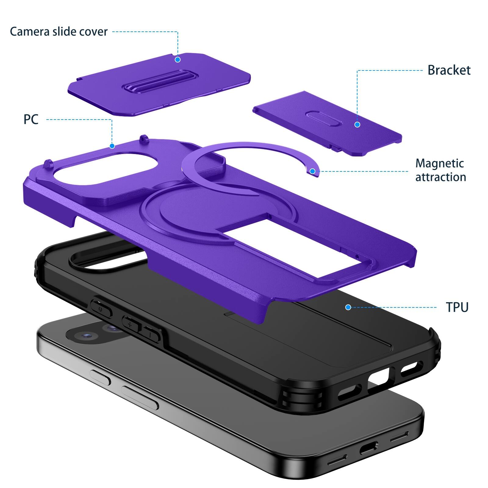 Camera slide cover  
Bracket  
PC  
Magnetic attraction  
TPU