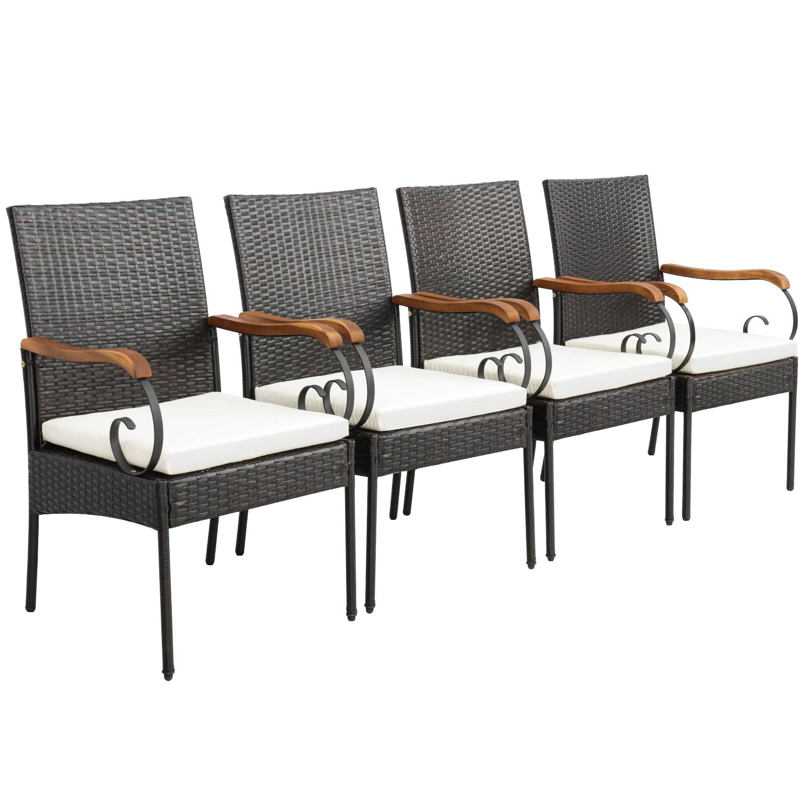Alt View 3. Gymax - Gymax 5PCS Wicker Dining Set Cushion Armchairs Acacia Wood Table w/ Umbrella Hole Patio - Black, Brown.