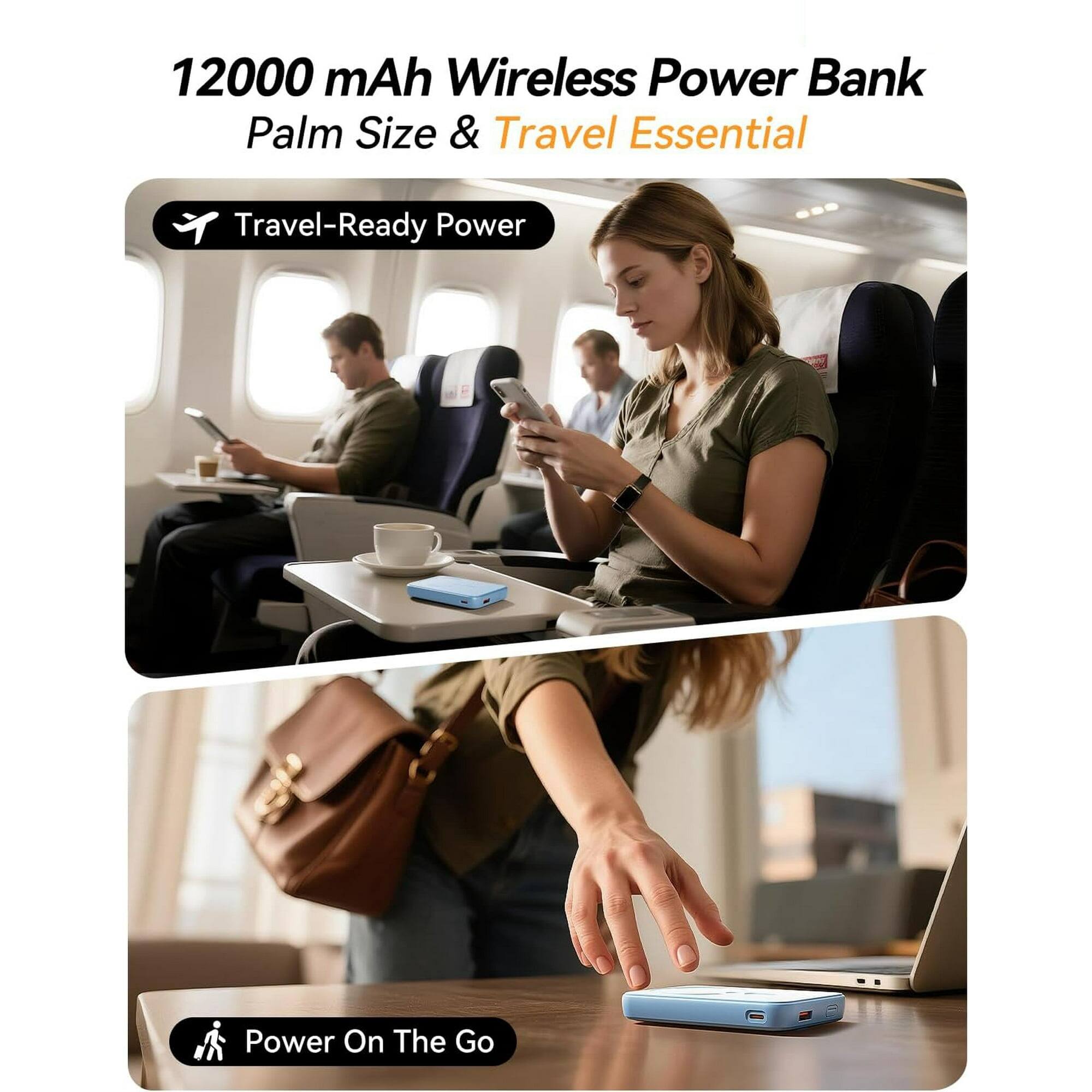 12000 mAh Wireless Power Bank  
Palm Size & Travel Essential  

- Travel-Ready Power  
- Power On The Go