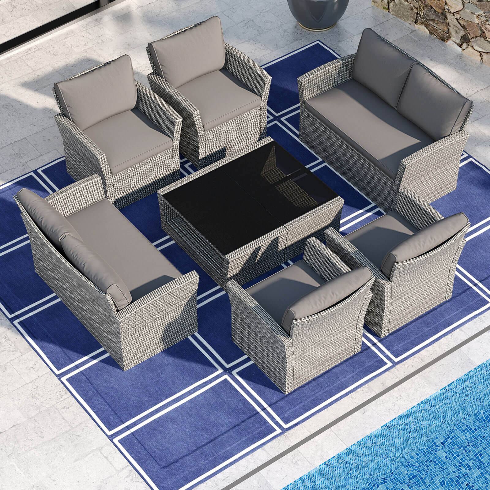 Alt View 3. Costway - Costway 8 PCS Patio Furniture Set with 4 Rattan Chairs Loveseat Coffee Table Cushions - Gray.
