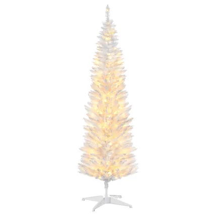 Front. Homcom - Pre-Lit Slim Noble Fir Artificial Pencil Christmas Tree, 110 Warm White LEDs, 294 Tips - white.