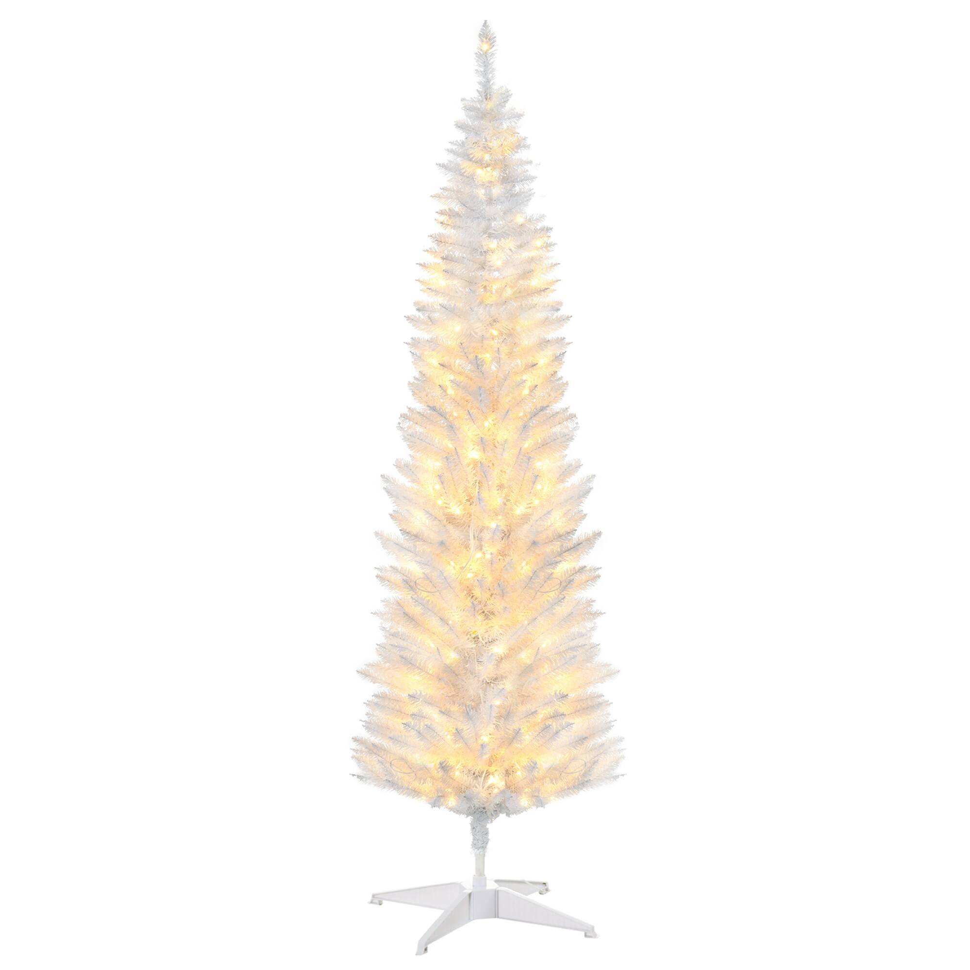 Front. Homcom - Pre-Lit Slim Noble Fir Artificial Pencil Christmas Tree, 110 Warm White LEDs, 294 Tips - white.