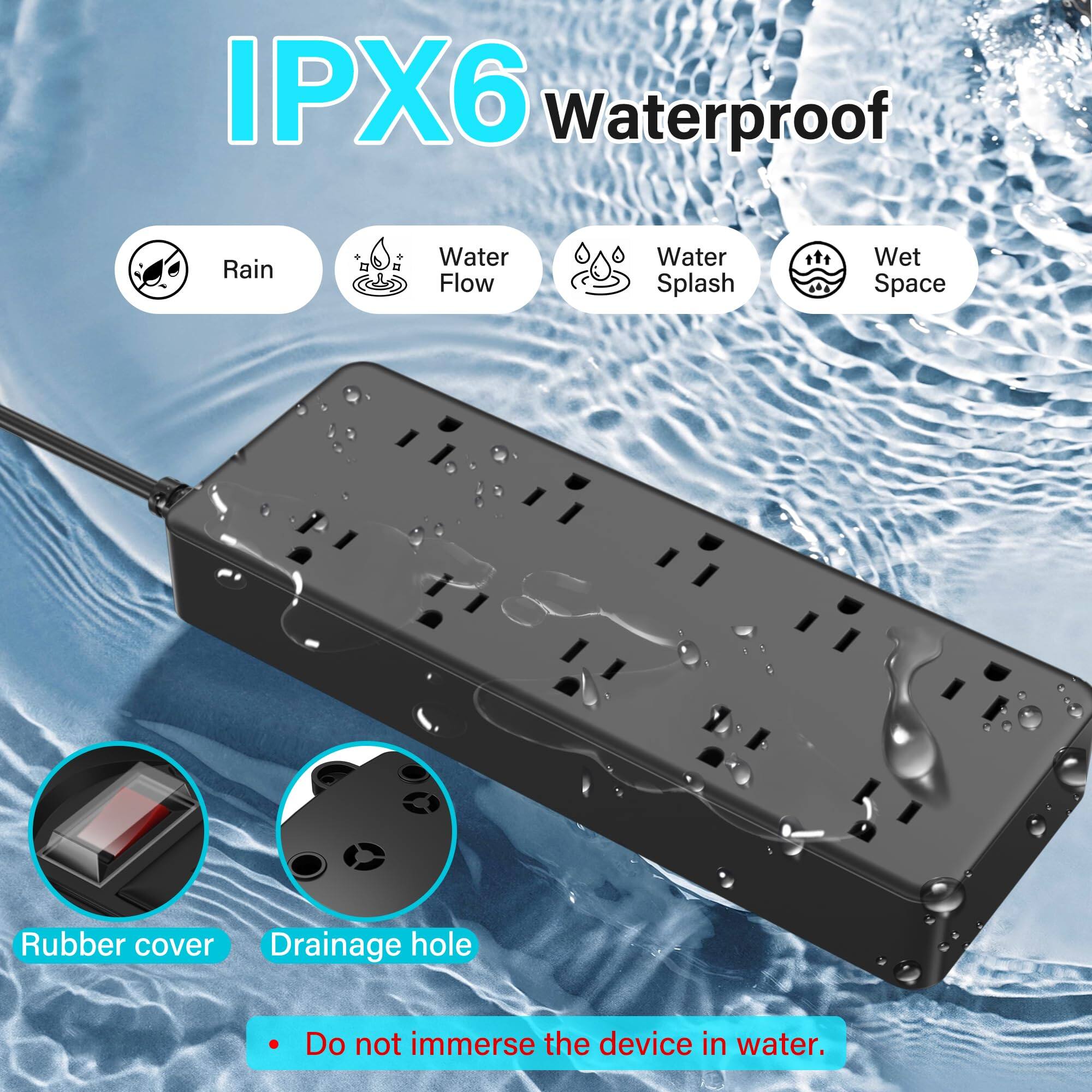 IPX6 Waterproof

- Rain
- Water Flow
- Water Splash
- Wet Space

- Rubber cover
- Drainage hole

Do not immerse the device in water.