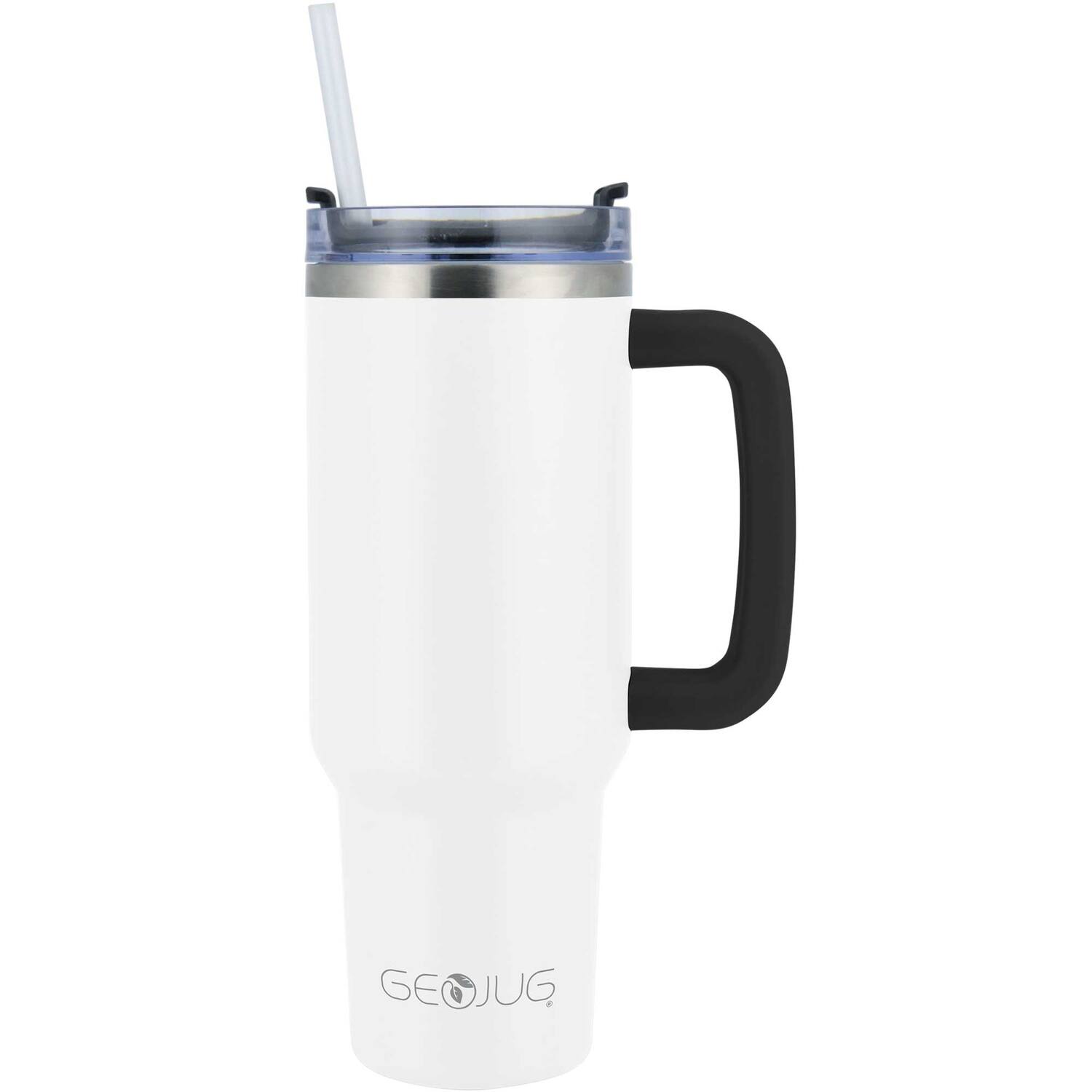Brentwood - Geojug Cmb-1200crm 40-oz. Insulated Stainless Steel Tumbler Cup With Handle, Lid, And Straw, Black (cream) - White