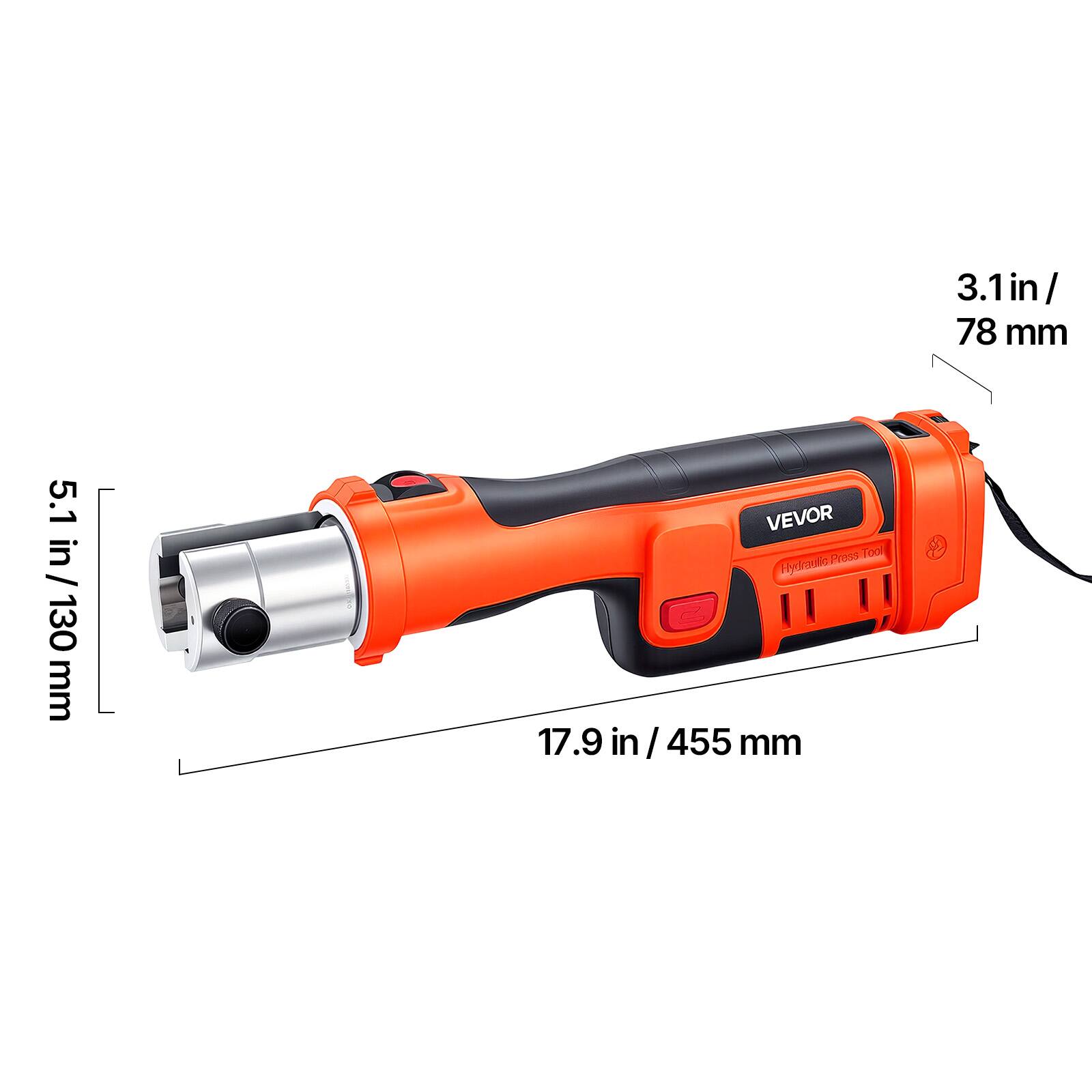 3.1 in / 78 mm  
5.1 in / 130 mm  
17.9 in / 455 mm  

VEVOR  
Hydraulic Press Tool