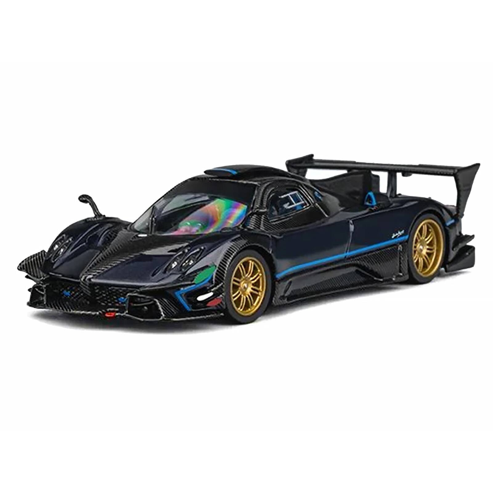 Alt View 1. CM Models - Pagani Zonda Revolucion Dark Blue Metallic & Carbon with Extra Wheels 1/64 Diecast Model Car by CM Model.