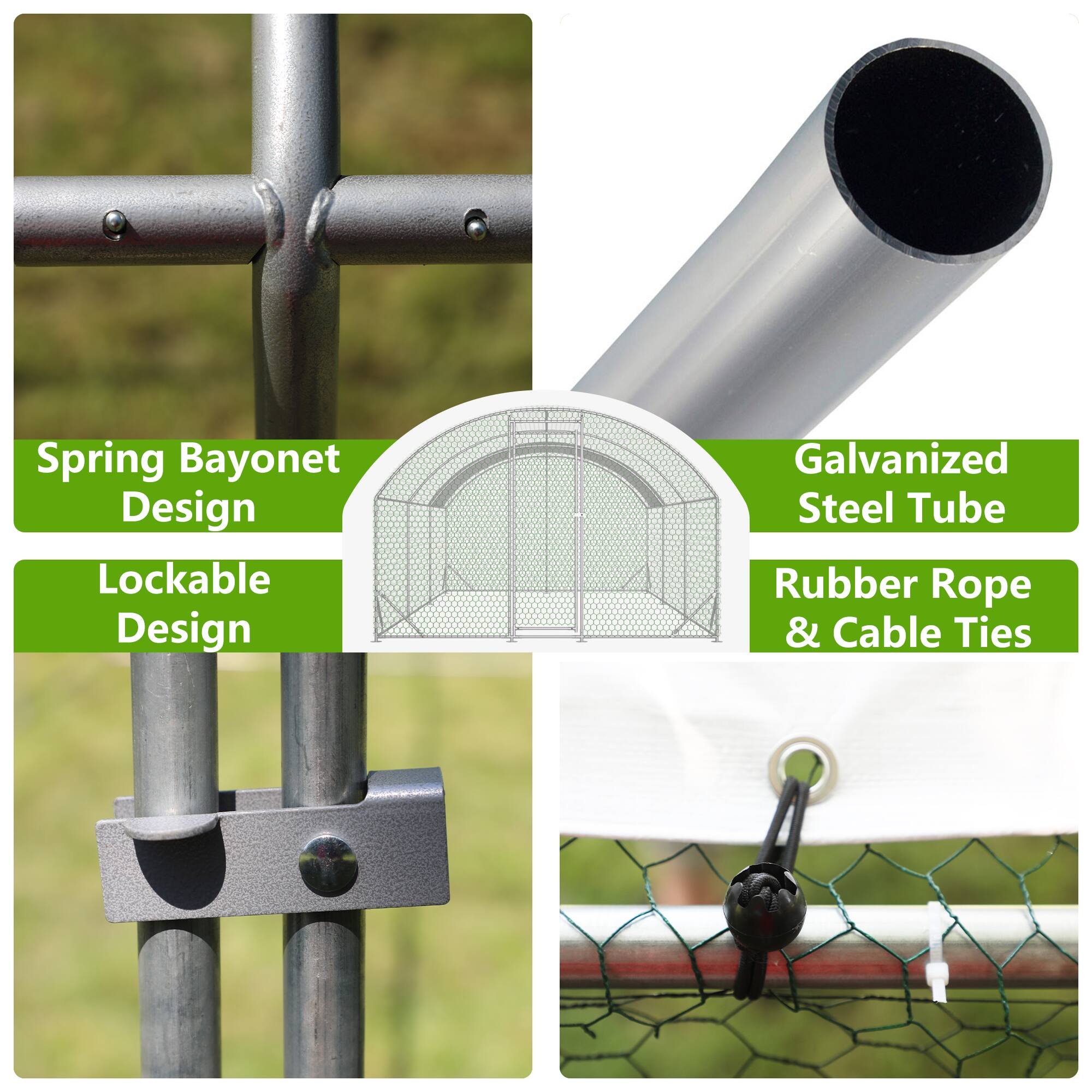 Spring Bayonet Design  
Lockable Design  
Galvanized Steel Tube  
Rubber Rope & Cable Ties