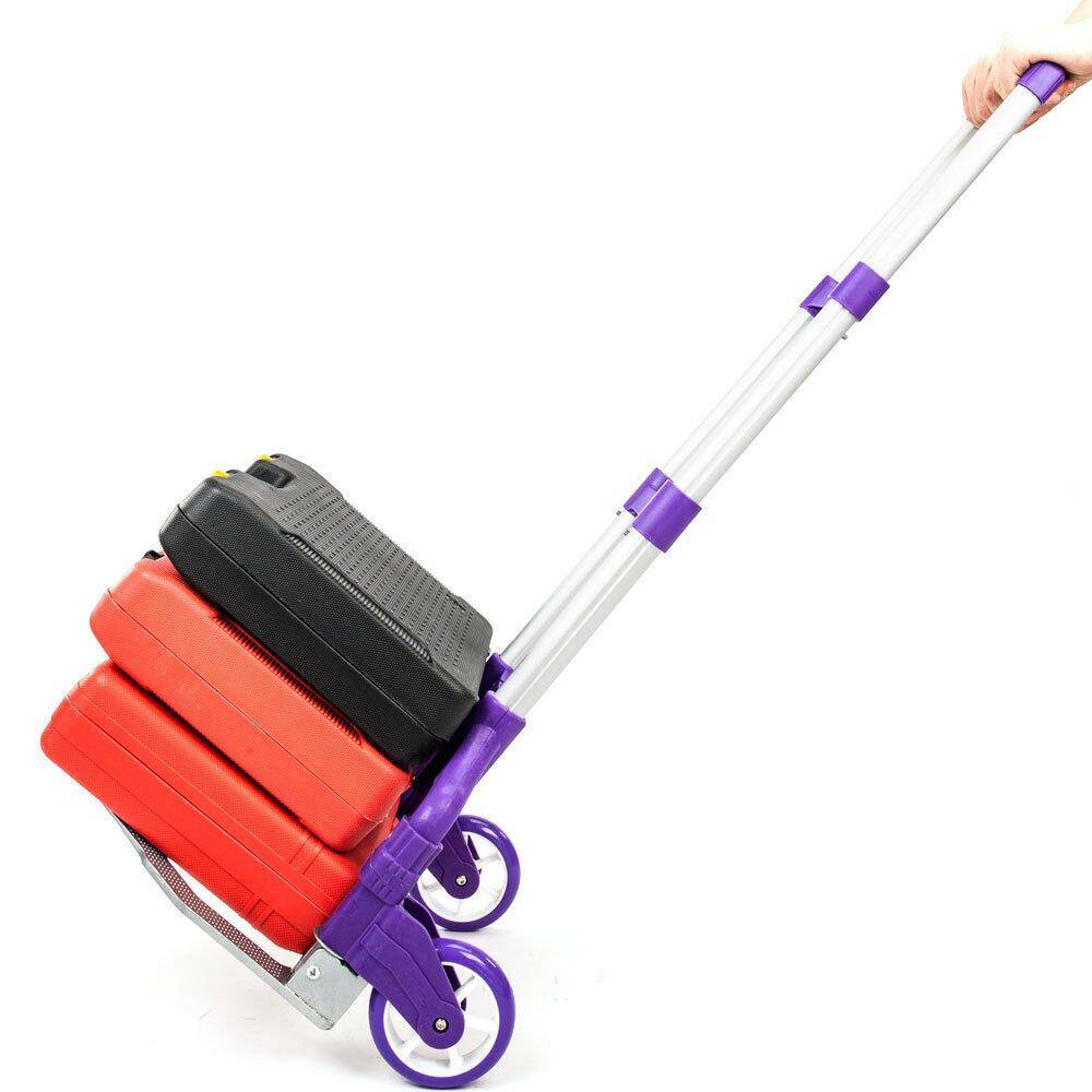 Left. Winado - Portable Aluminum Luggage Cart Folding Dolly Collapsible Trolley Push Hand Truck for Moving Warehouse 165lbs Capacity - Purple.