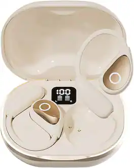 SKRAN - Bluetooth Earbuds Wireless Headphones with LED Display, 36H Playtime, Fast Charging for Running, Gym - Off-white