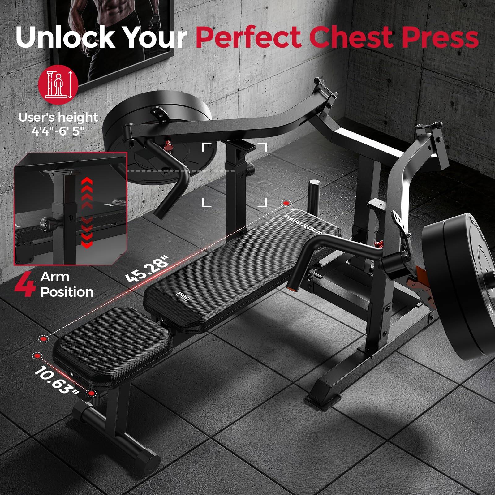Unlock Your Perfect Chest Press

User's height: 4'4" - 6'5"

Arm Position: 45.28"

FEIEROU

10.63"